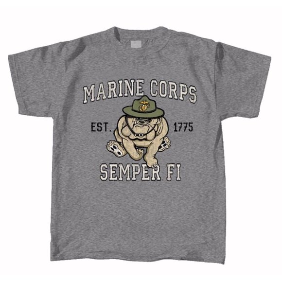 U.S. Marines USMC Retro Bulldog Mascot Short Sleeve T-Shirt - NEW Fast Ship - Picture 1 of 6